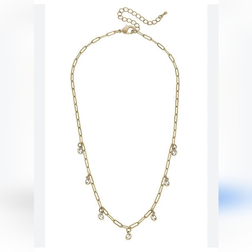 Canvas Lyra Paperclip Chain Rhinestone Drip Necklace